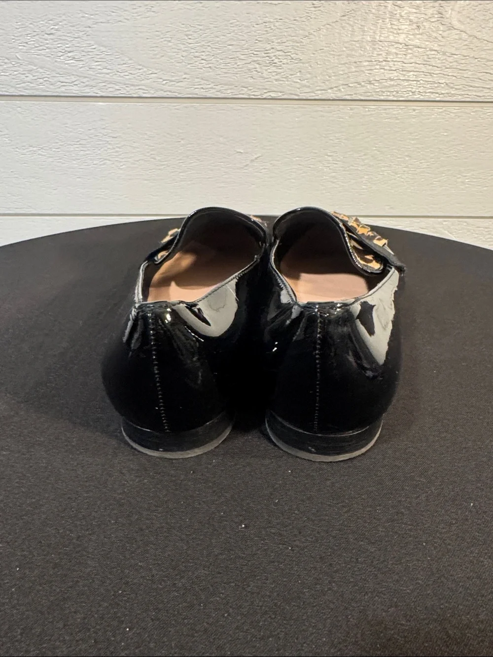 Kate Spade Black Patent Loafers with Leopard Fringe- 9 1/2